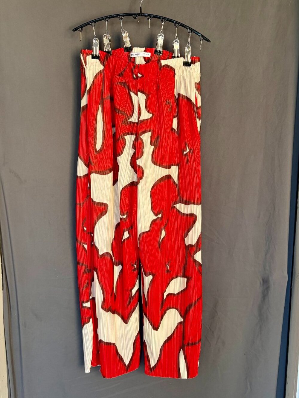 NINE WEST Red & Cream Abstract Printed Wide-Leg Pants Sz Small